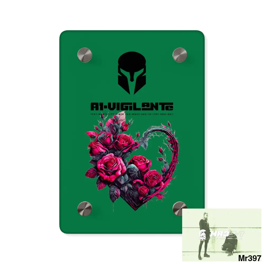 A1-Vigilante Heart made of Pink Roses on Black Background Acrylic Wall Art Panels 5’’ x 7’’ (Vertical) / 0.25’’ Home