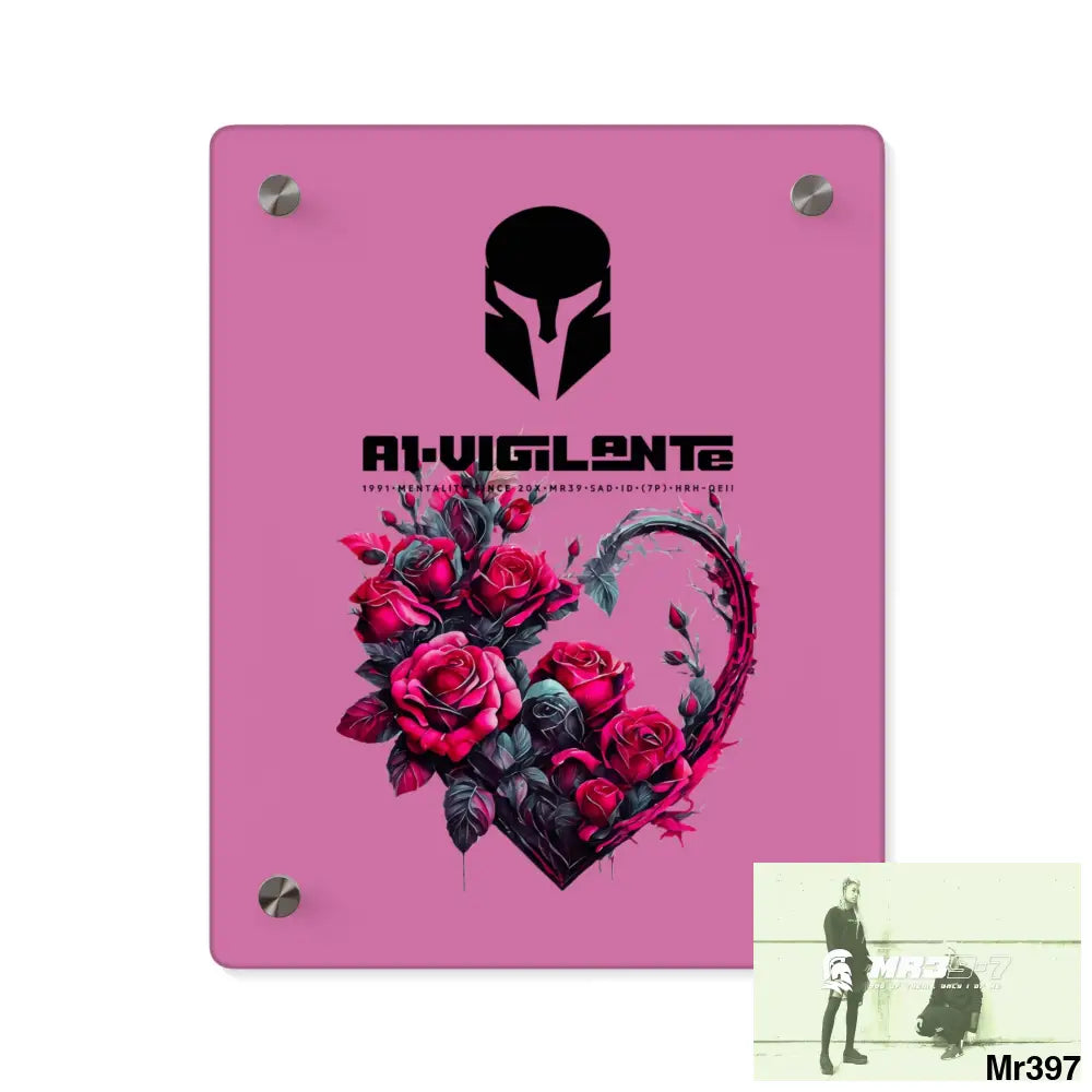 A1-Vigilante Heart made of Pink Roses on Black Background Acrylic Wall Art Panels 8″ x 10″ (Vertical) / 0.25’’ Home