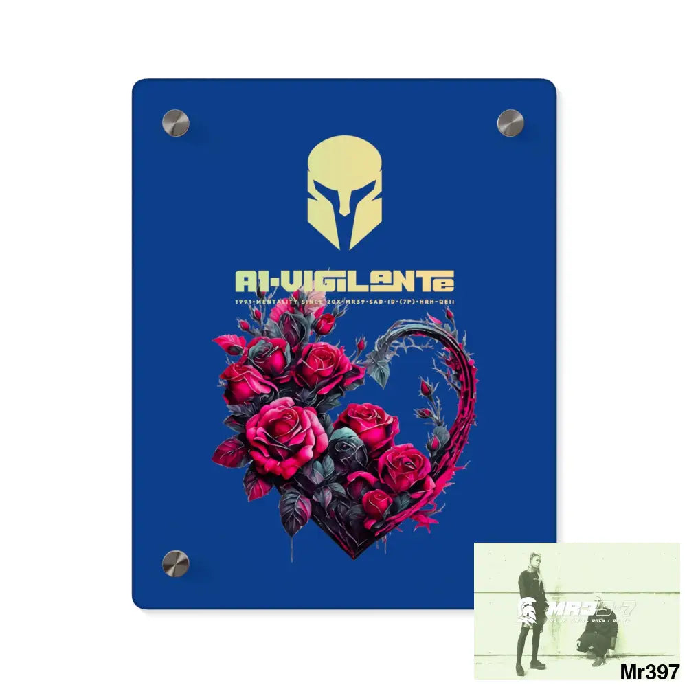 A1-Vigilante Heart made of Pink Roses on Black Background Acrylic Wall Art Panels 8″ x 10″ (Vertical) / 0.25’’ Home