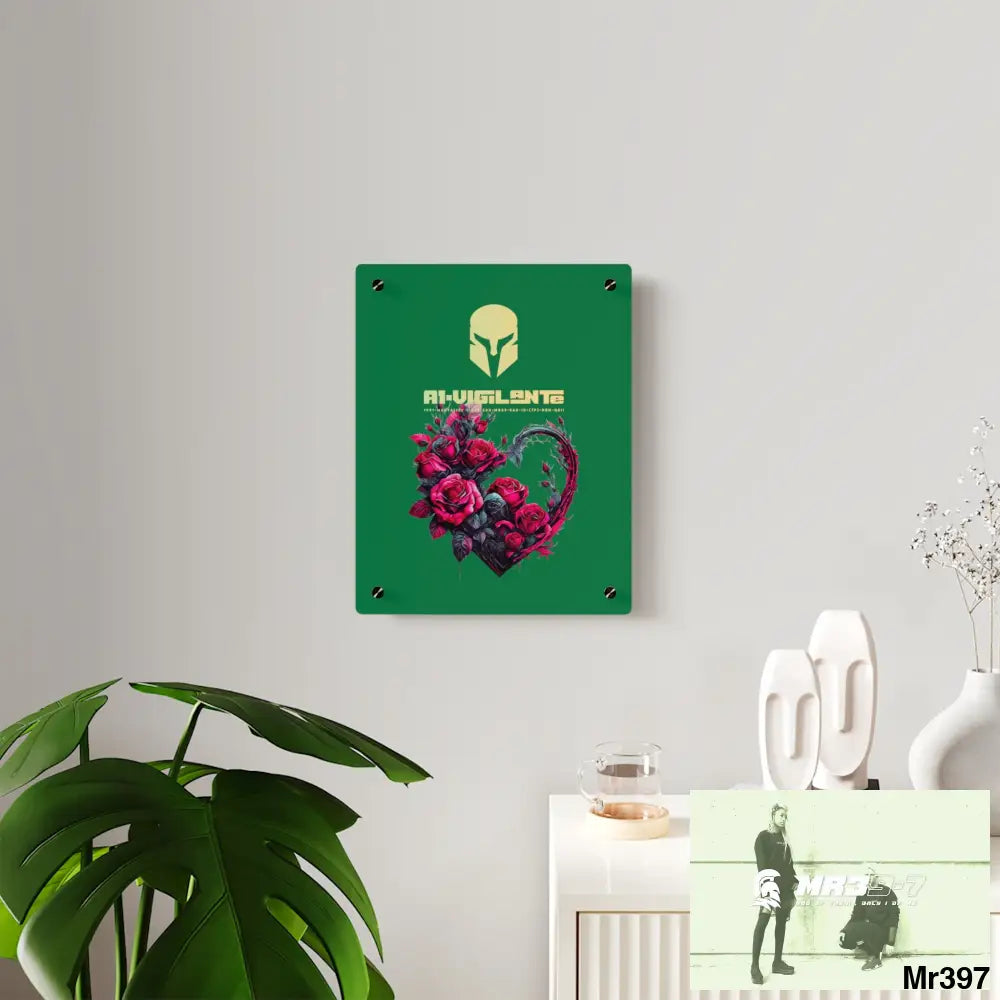 A1-Vigilante Heart made of Pink Roses on Black Background Acrylic Wall Art Panels Home Decor