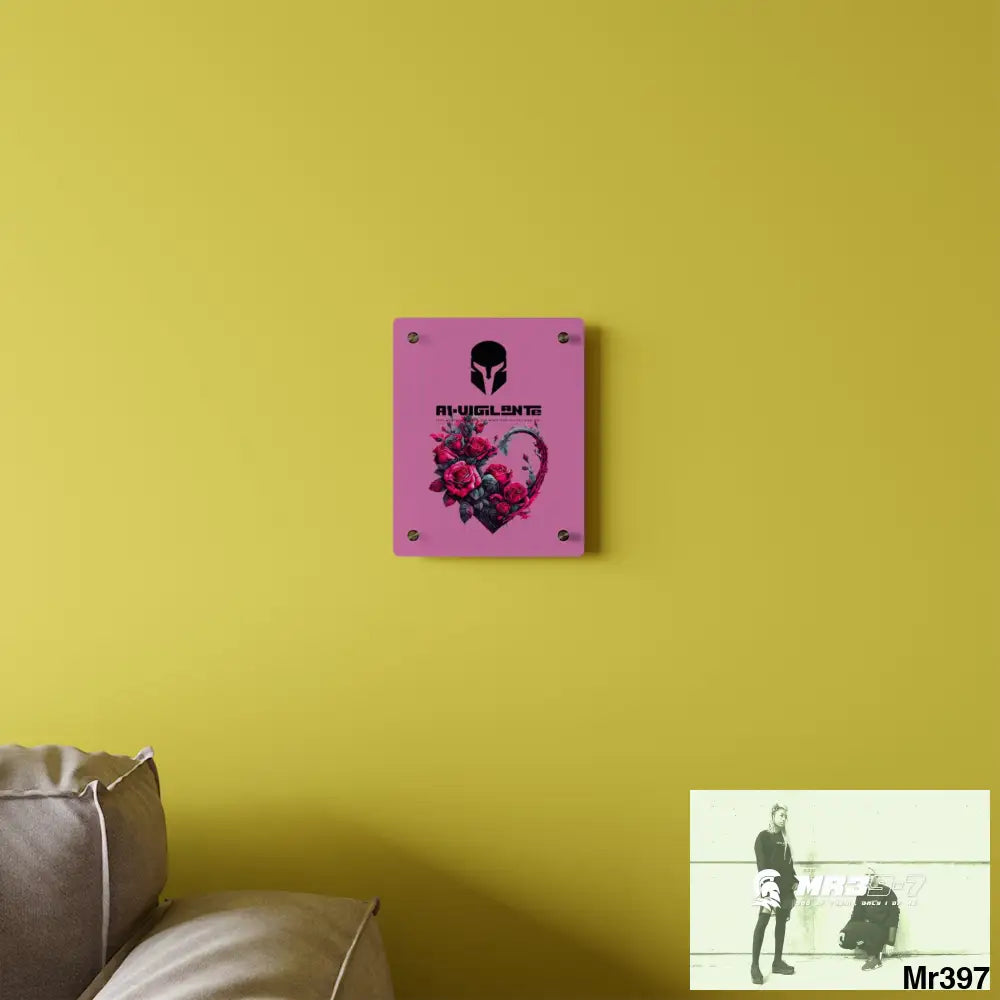 A1-Vigilante Heart made of Pink Roses on Black Background Acrylic Wall Art Panels Home Decor