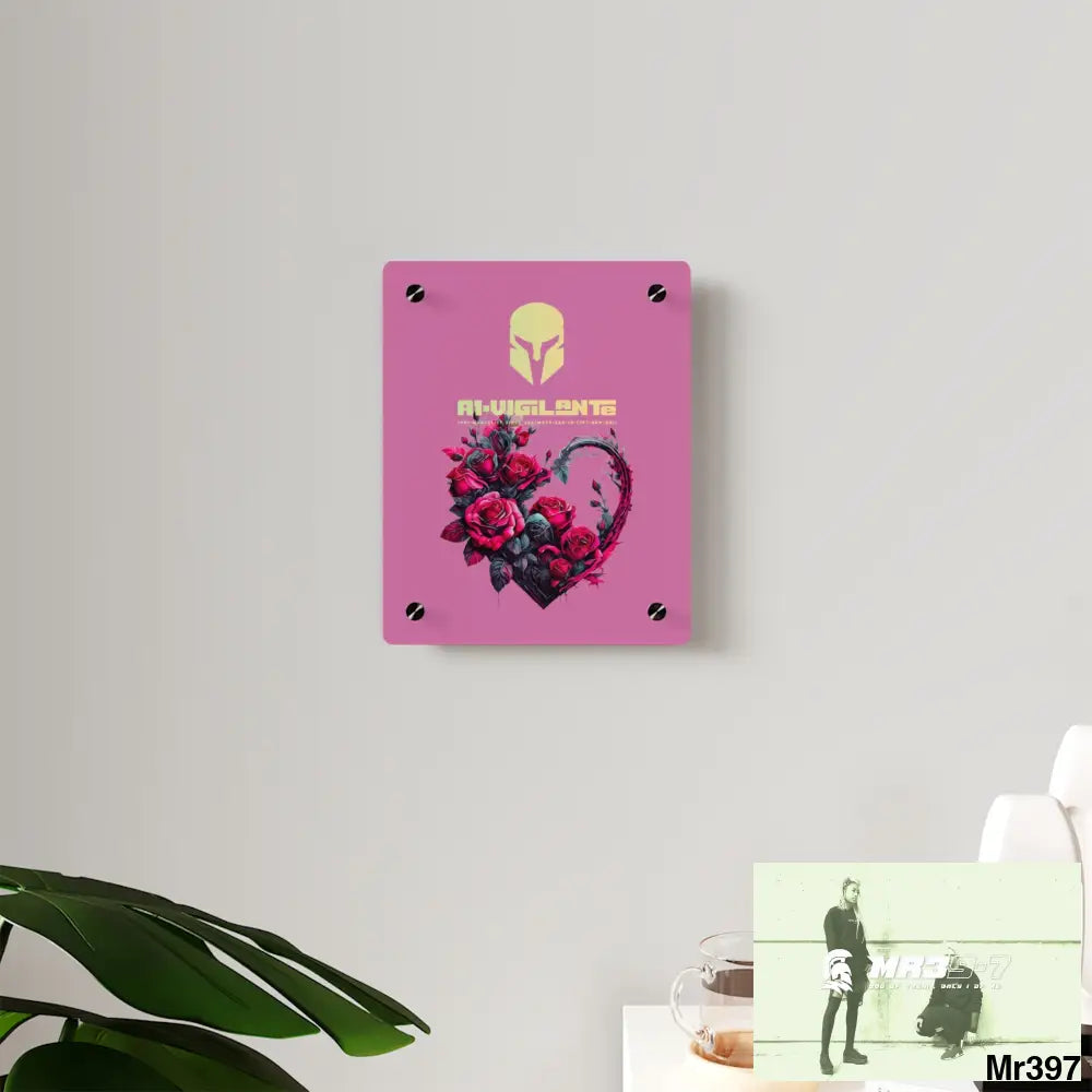 A1-Vigilante Heart made of Pink Roses on Black Background Acrylic Wall Art Panels Home Decor