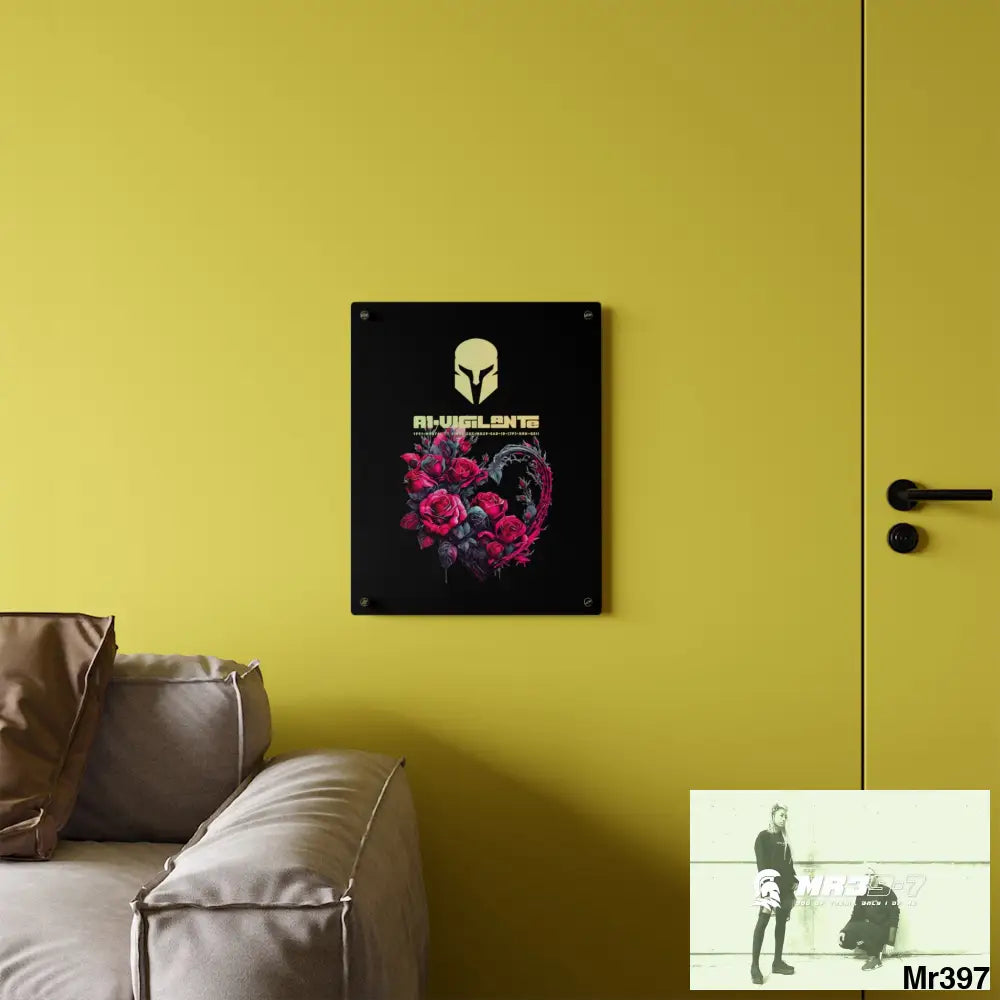 A1-Vigilante Heart made of Pink Roses on Black Background Acrylic Wall Art Panels Home Decor