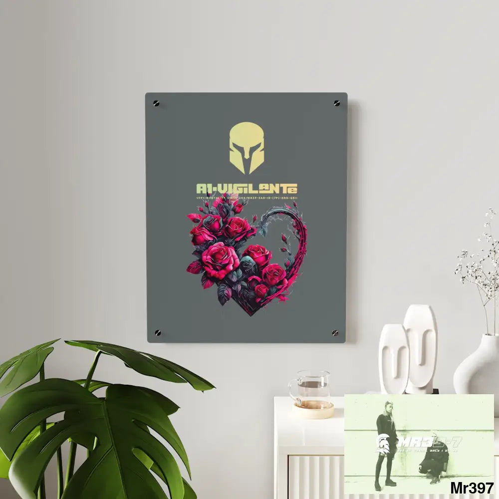 A1-Vigilante Heart made of Pink Roses on Black Background Acrylic Wall Art Panels Home Decor
