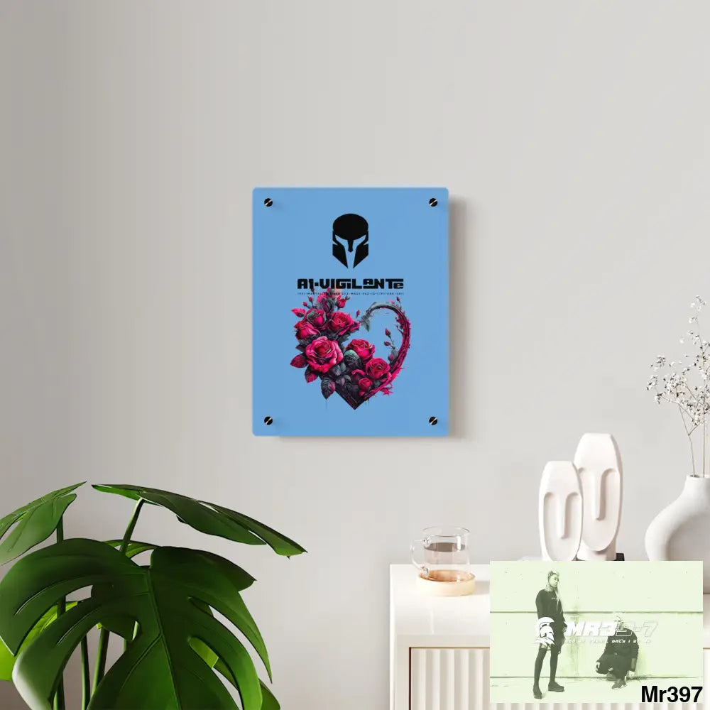 A1-Vigilante Heart made of Pink Roses on Black Background Acrylic Wall Art Panels Home Decor