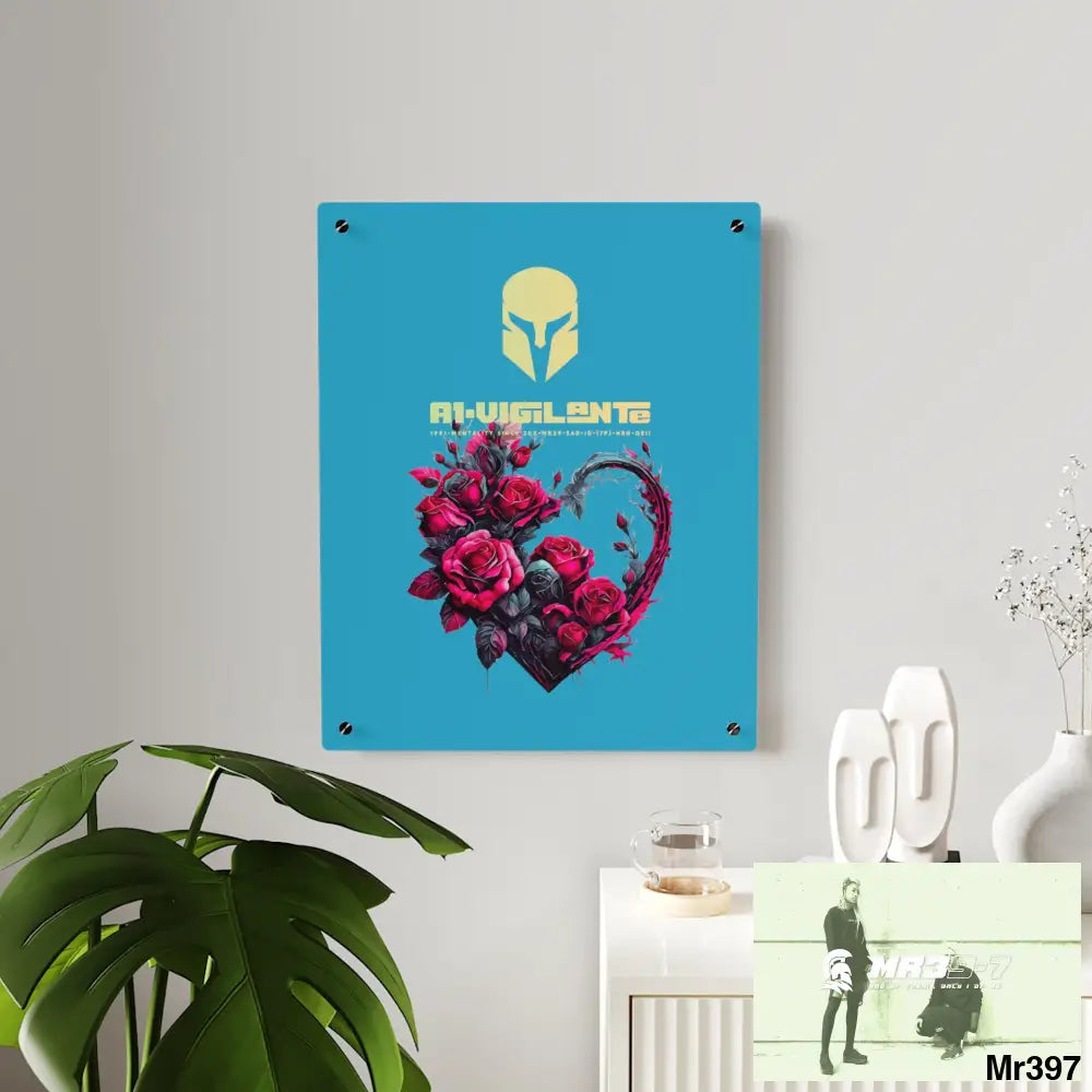 A1-Vigilante Heart made of Pink Roses on Black Background Acrylic Wall Art Panels Home Decor
