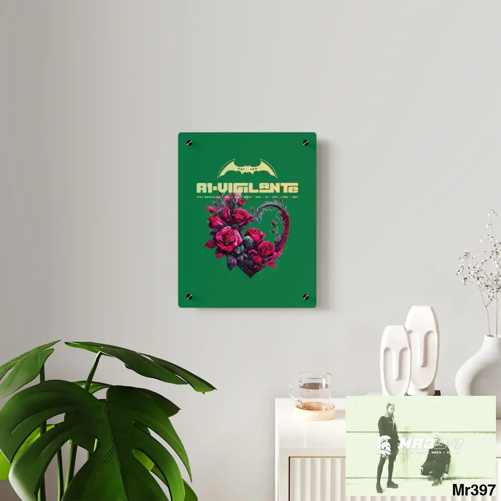 A1-Vigilante Heart made of Pink Roses on Black Background Acrylic Wall Art Panels Home Decor