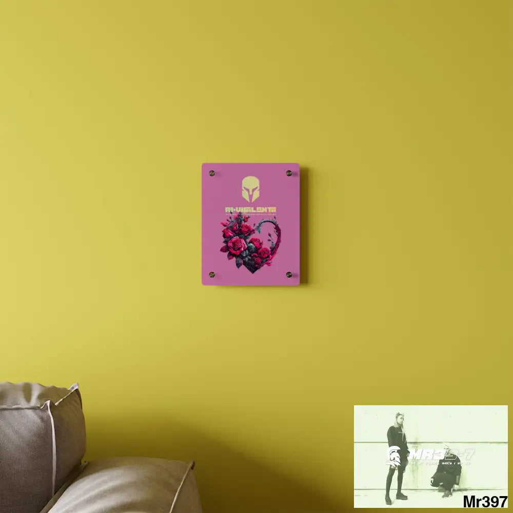A1-Vigilante Heart made of Pink Roses on Black Background Acrylic Wall Art Panels Home Decor