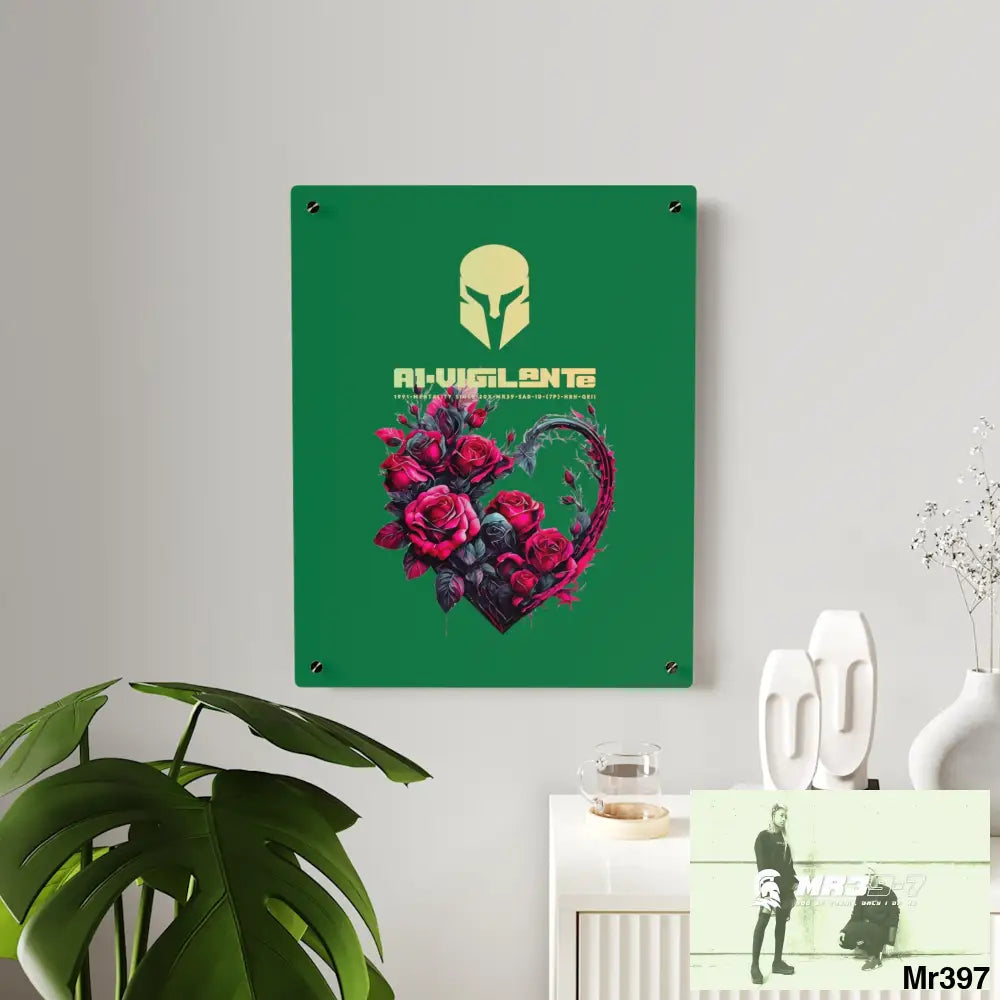 A1-Vigilante Heart made of Pink Roses on Black Background Acrylic Wall Art Panels Home Decor