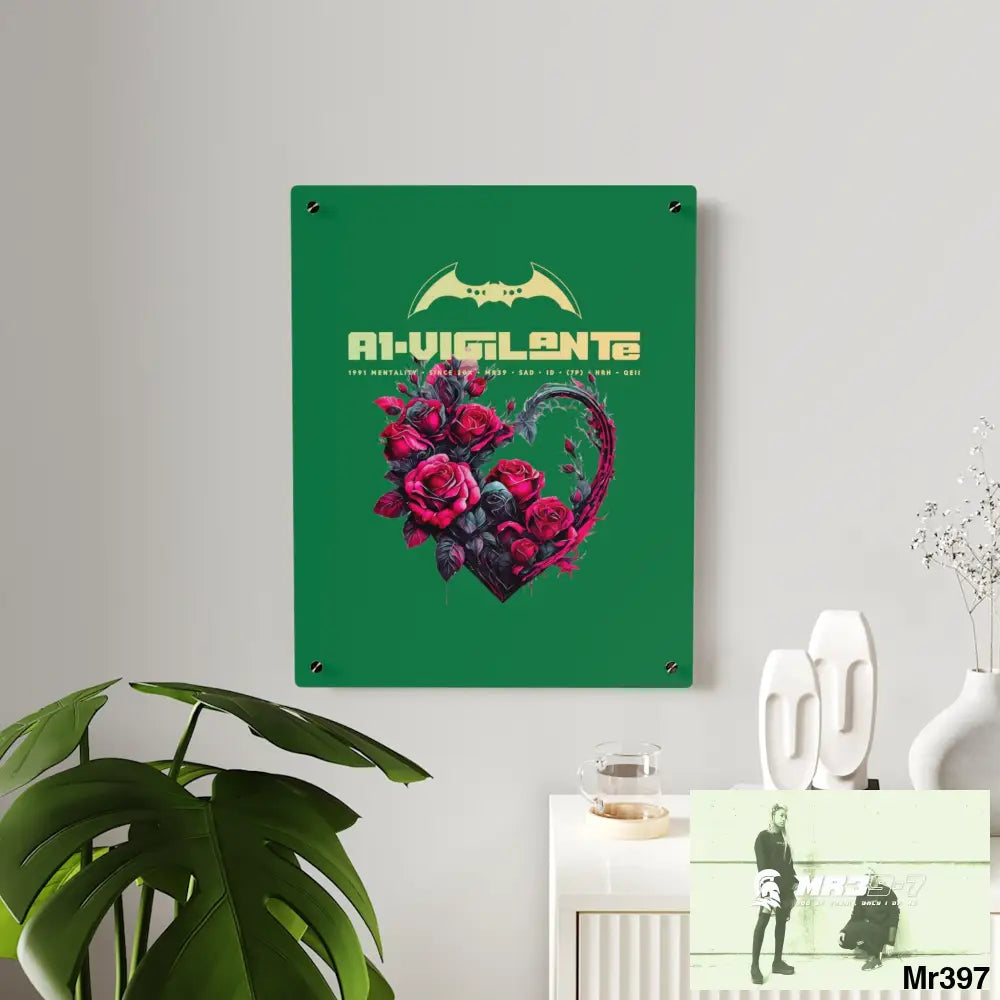 A1-Vigilante Heart made of Pink Roses on Black Background Acrylic Wall Art Panels Home Decor