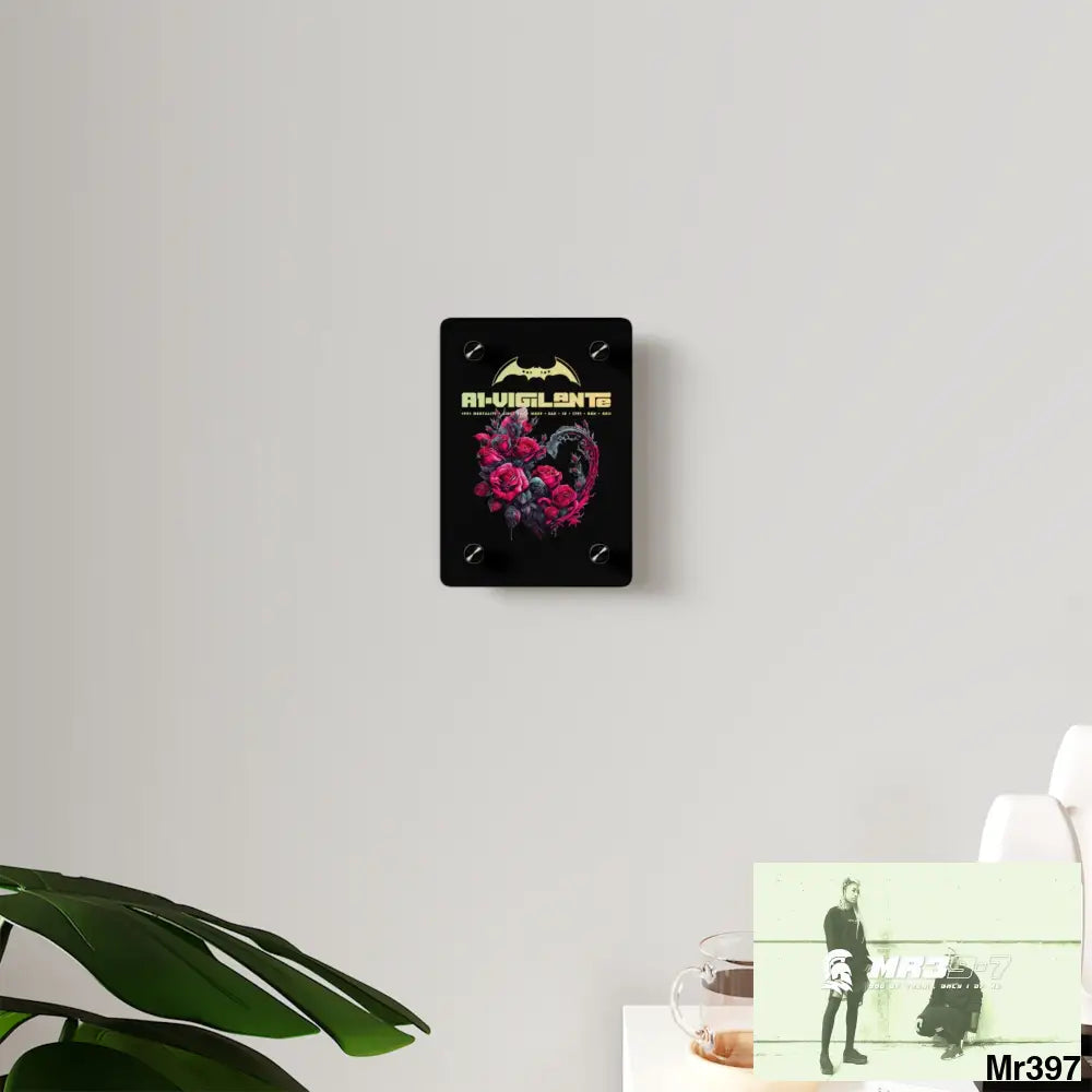 A1-Vigilante Heart made of Pink Roses on Black Background Acrylic Wall Art Panels Home Decor