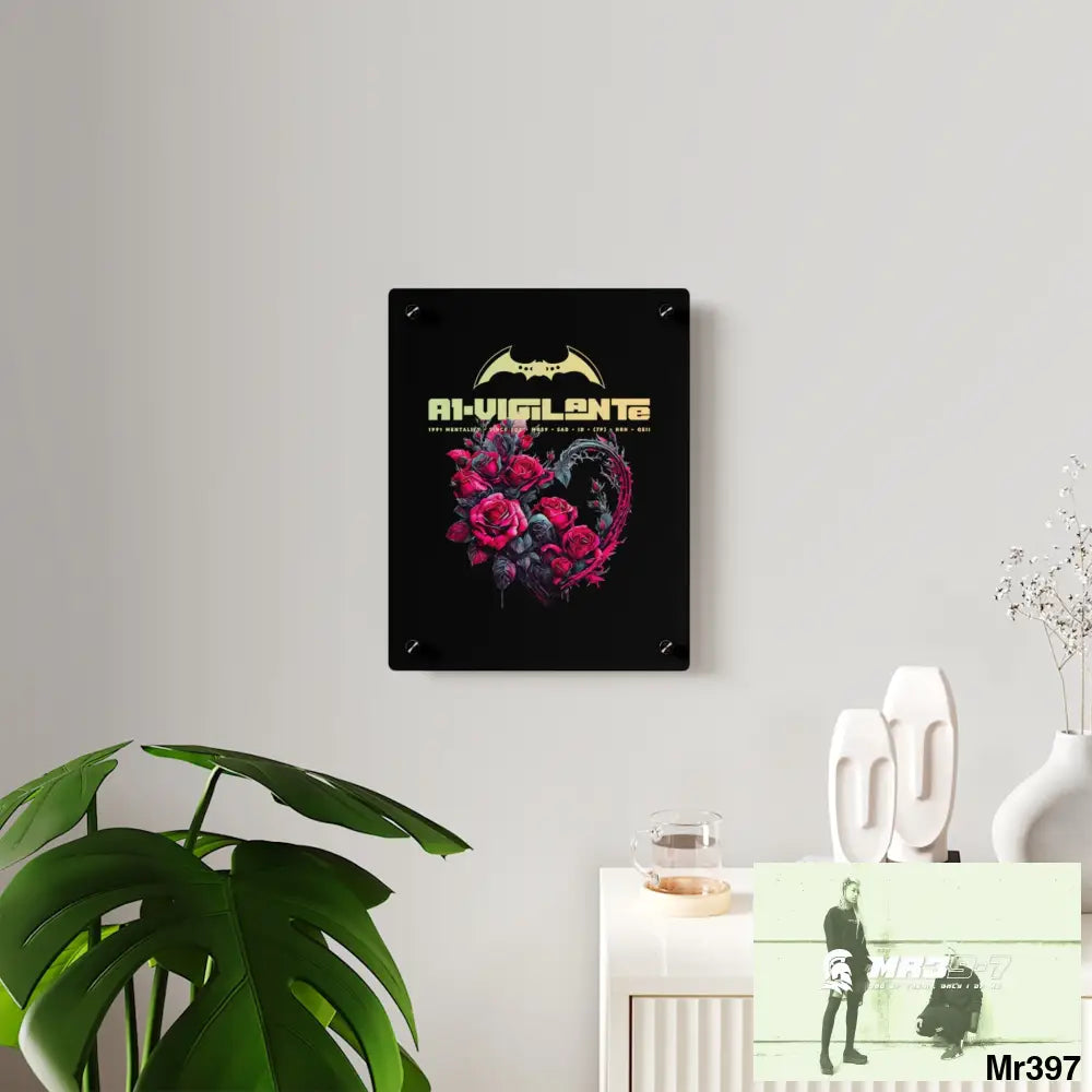 A1-Vigilante Heart made of Pink Roses on Black Background Acrylic Wall Art Panels Home Decor