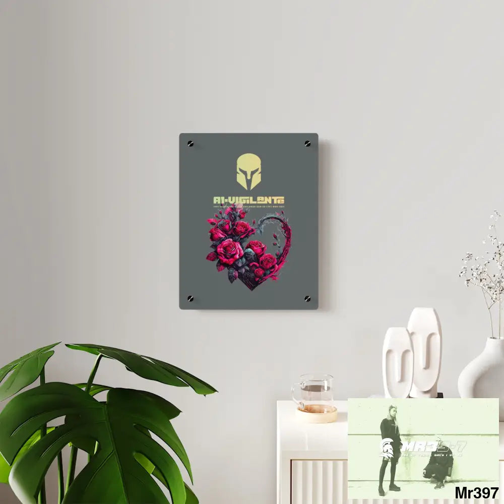 A1-Vigilante Heart made of Pink Roses on Black Background Acrylic Wall Art Panels Home Decor