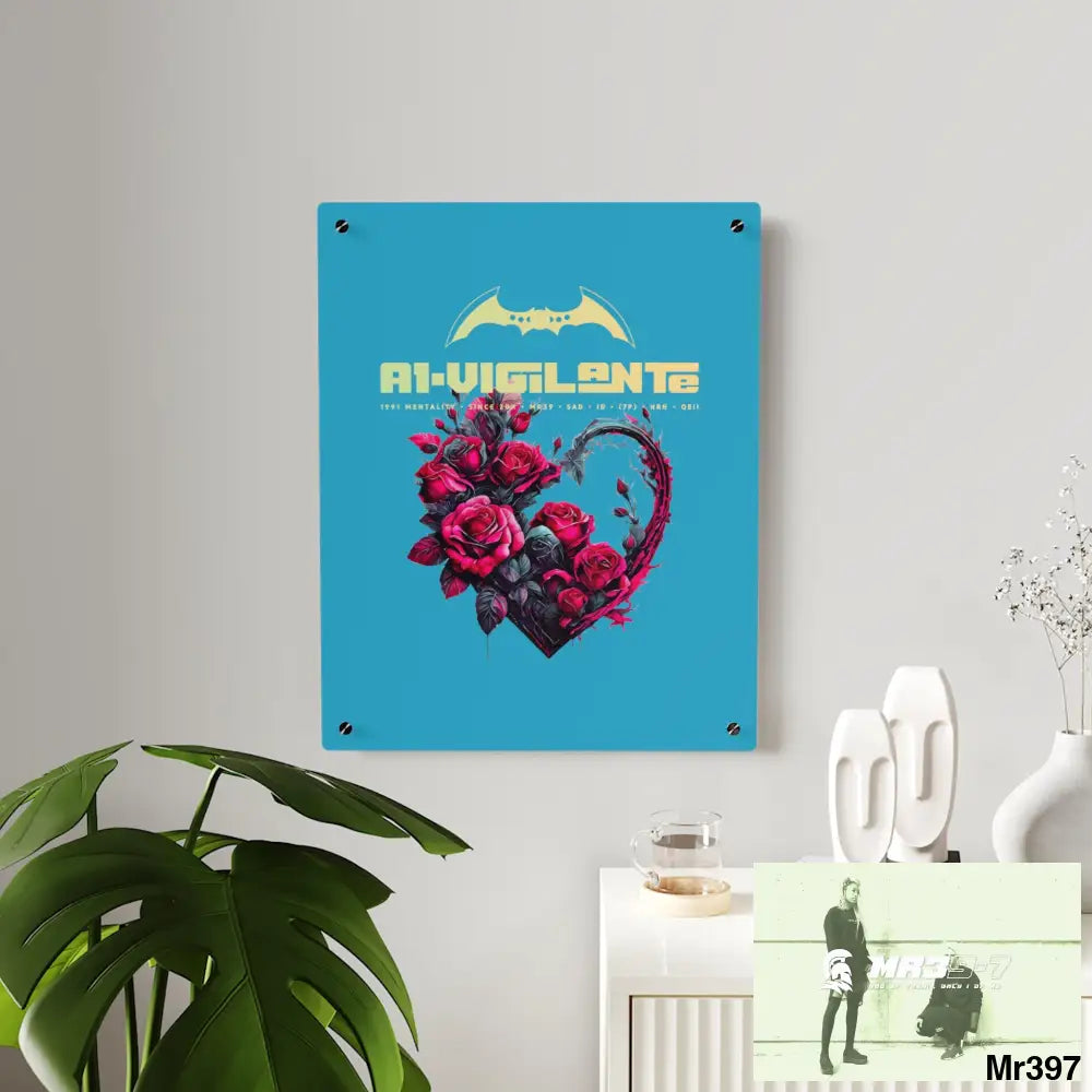 A1-Vigilante Heart made of Pink Roses on Black Background Acrylic Wall Art Panels Home Decor