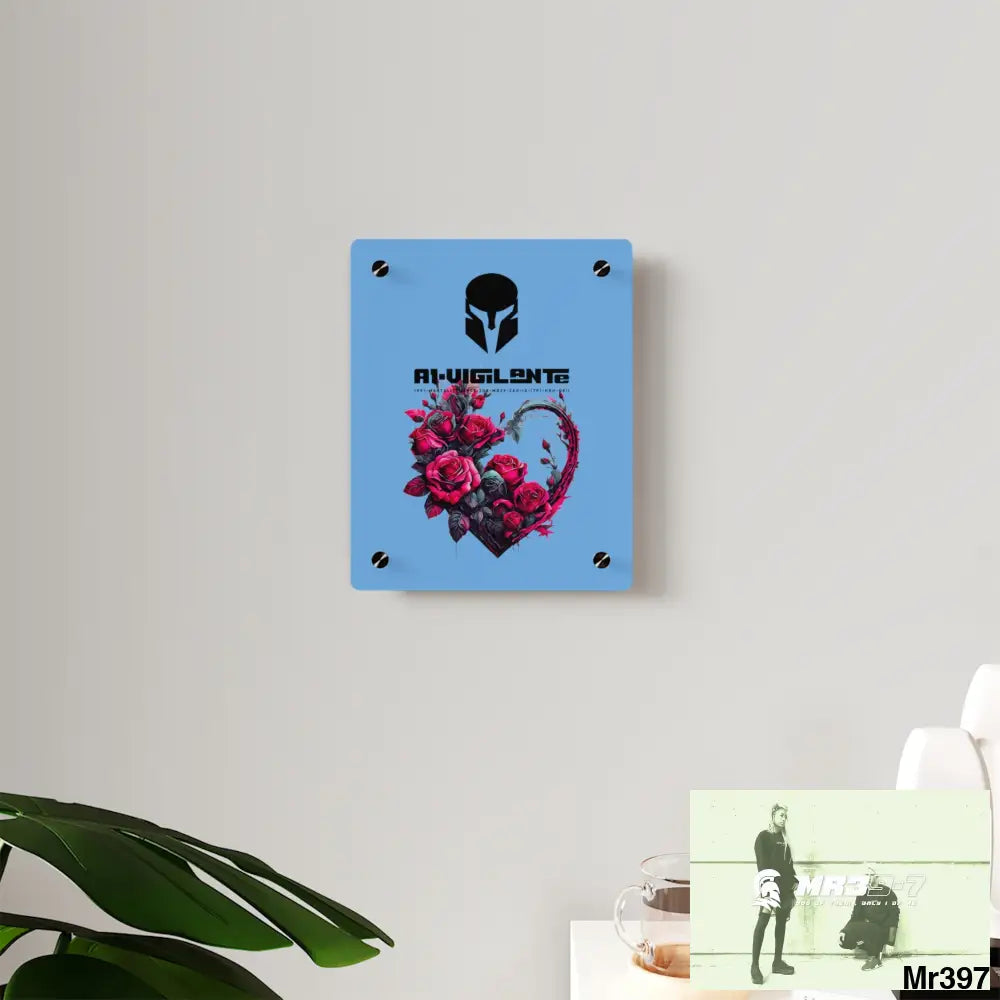 A1-Vigilante Heart made of Pink Roses on Black Background Acrylic Wall Art Panels Home Decor