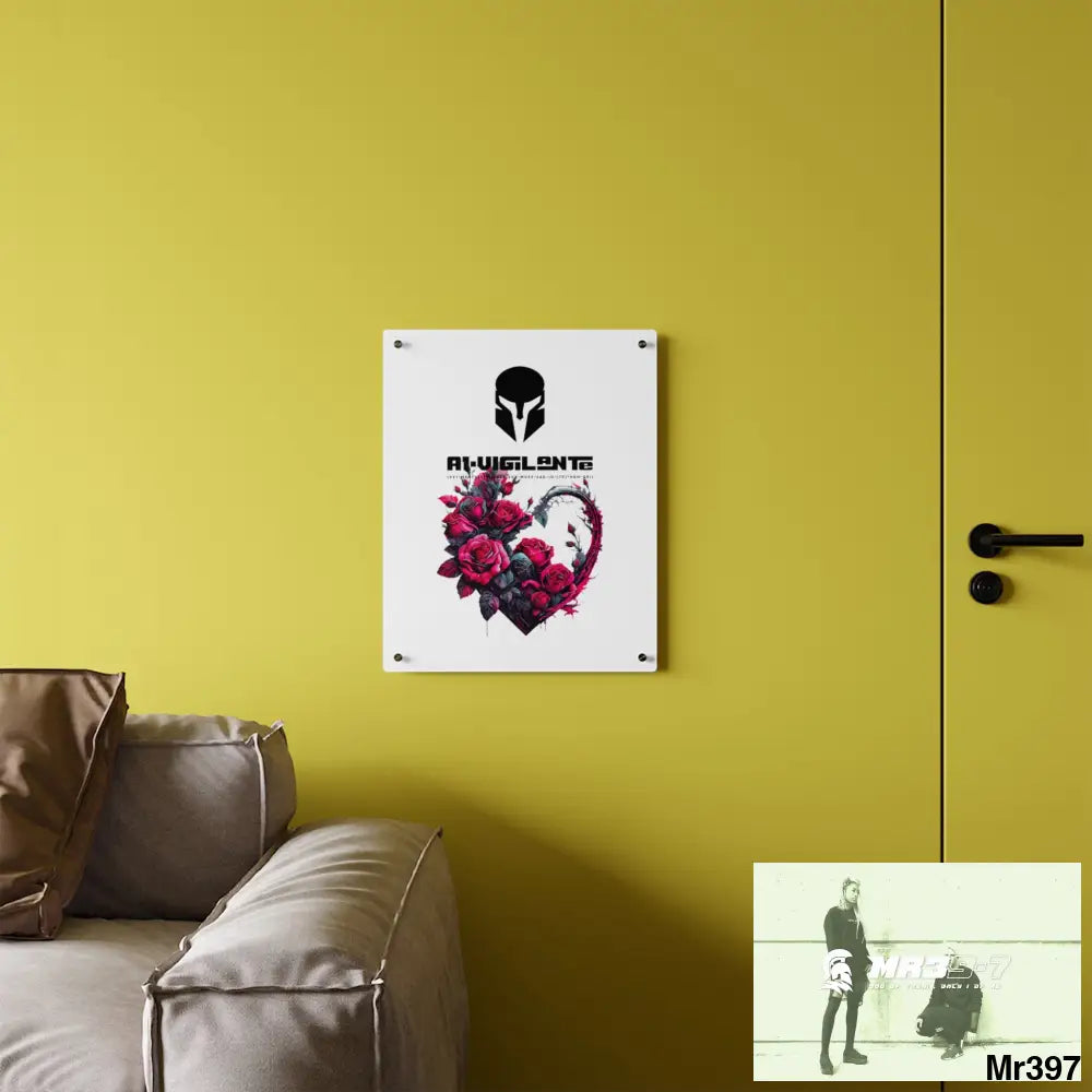 A1-Vigilante Heart made of Pink Roses on Black Background Acrylic Wall Art Panels Home Decor