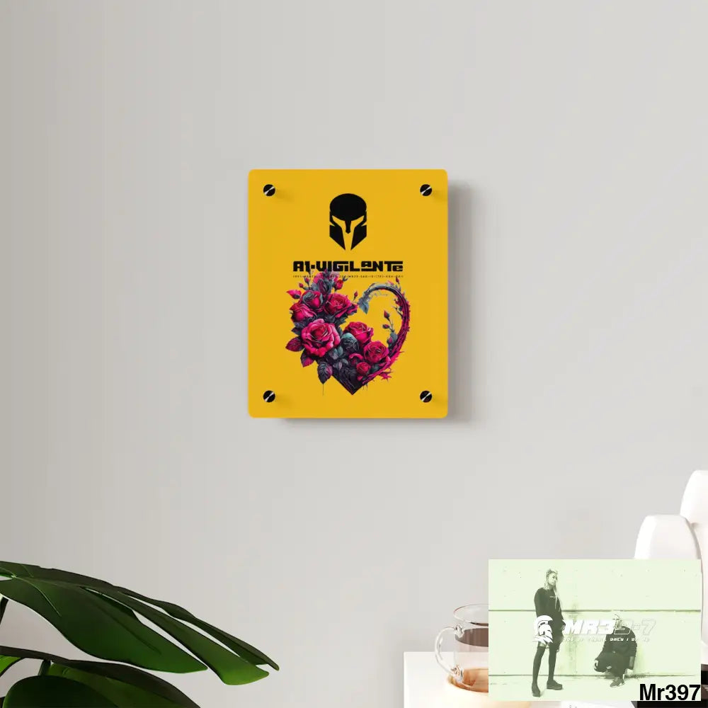 A1-Vigilante Heart made of Pink Roses on Black Background Acrylic Wall Art Panels Home Decor