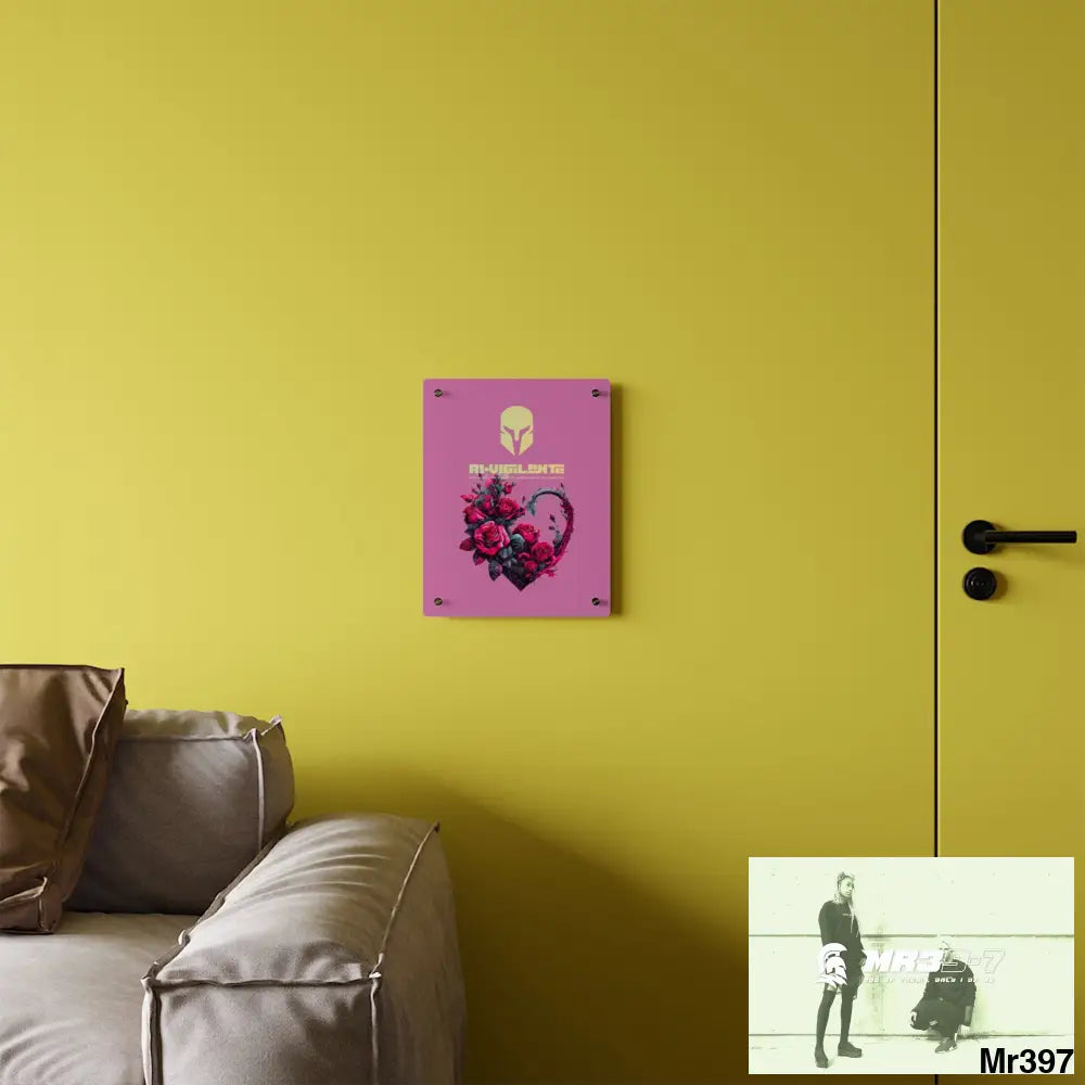 A1-Vigilante Heart made of Pink Roses on Black Background Acrylic Wall Art Panels Home Decor