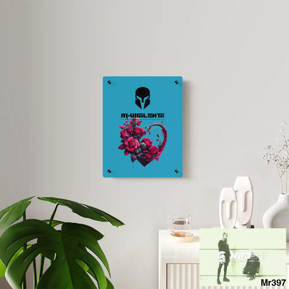 A1-Vigilante Heart made of Pink Roses on Black Background Acrylic Wall Art Panels Home Decor
