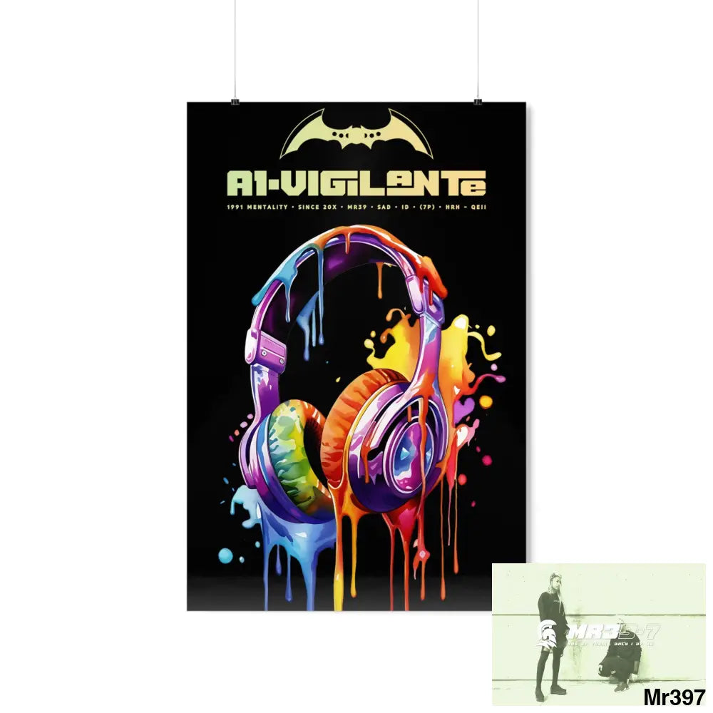 A1-Vigilante Melting headphones Matte Vertical Posters 24″ x 36″ / Matte Poster