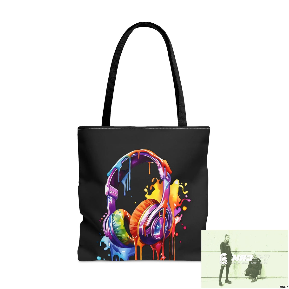 A1-Vigilante Melting Headphones Tote Bag (AOP) Large Bags