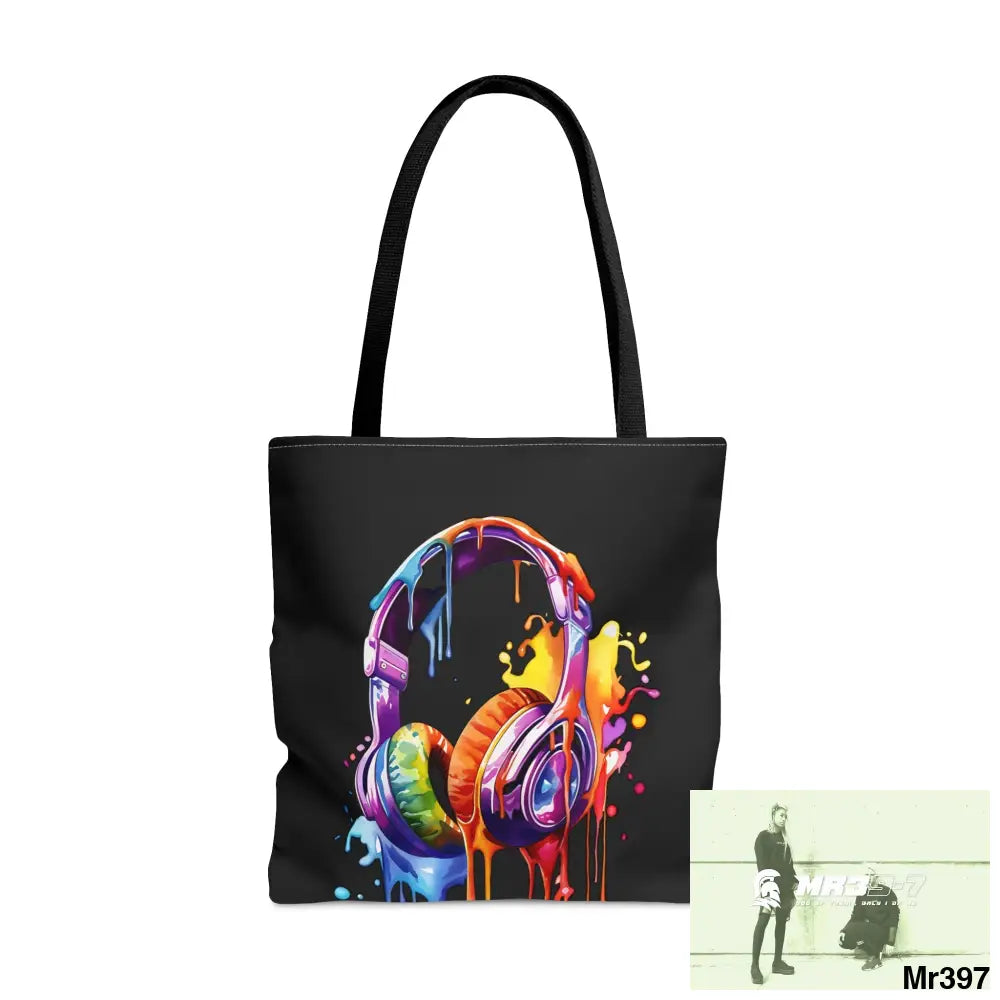 A1-Vigilante Melting Headphones Tote Bag (AOP) Large Bags