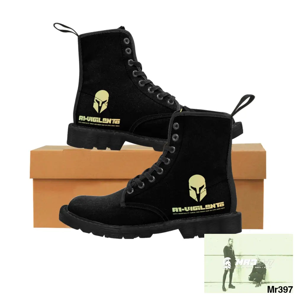 A1- Vigilante -Sparta Black Canvas Boots AOP Shoes