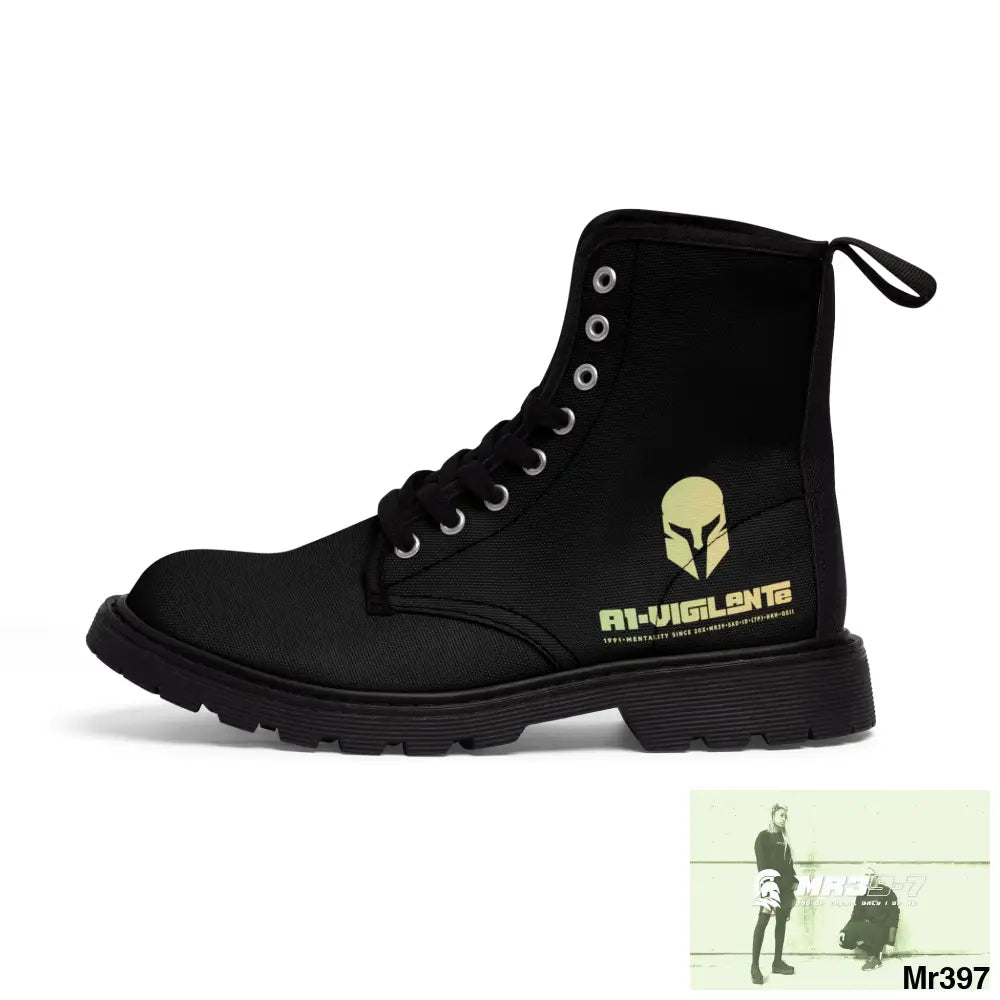 A1- Vigilante -Sparta Black Canvas Boots AOP Shoes