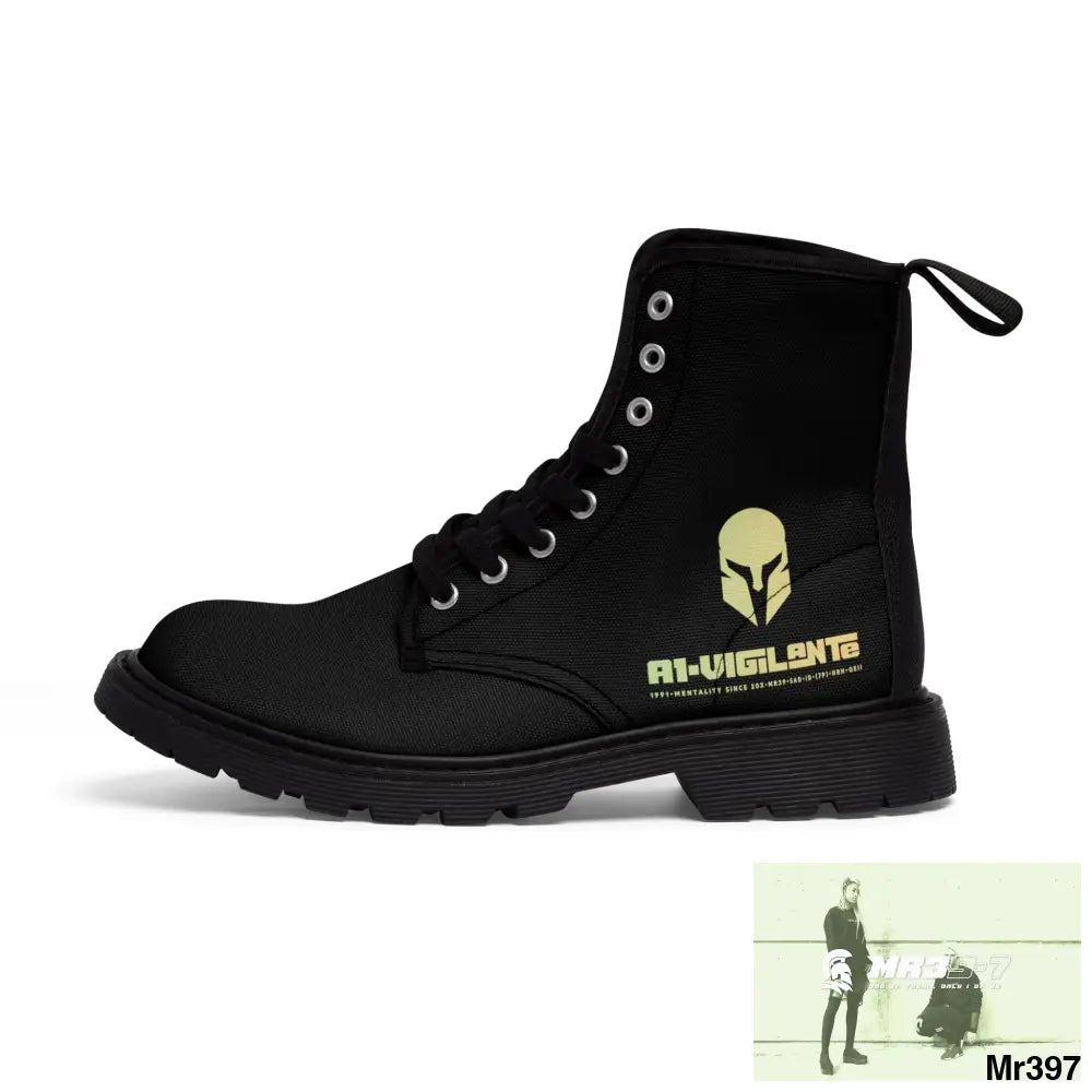 A1- Vigilante -Sparta Black Canvas Boots AOP Shoes