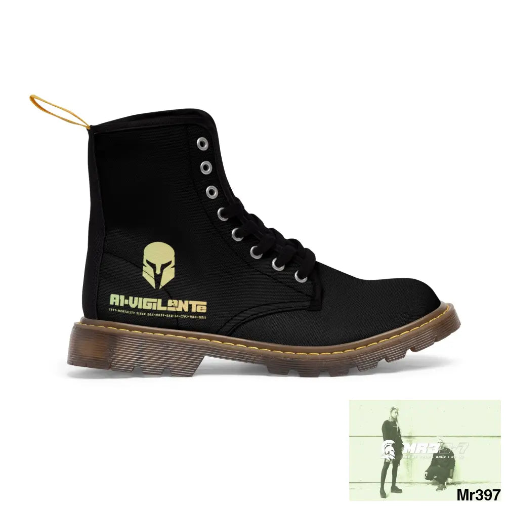 A1- Vigilante -Sparta Black Canvas Boots AOP Shoes