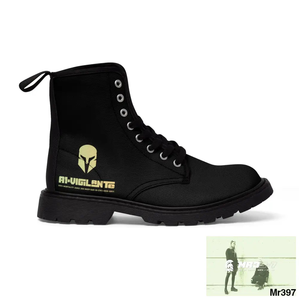 A1- Vigilante -Sparta Black Canvas Boots AOP Shoes
