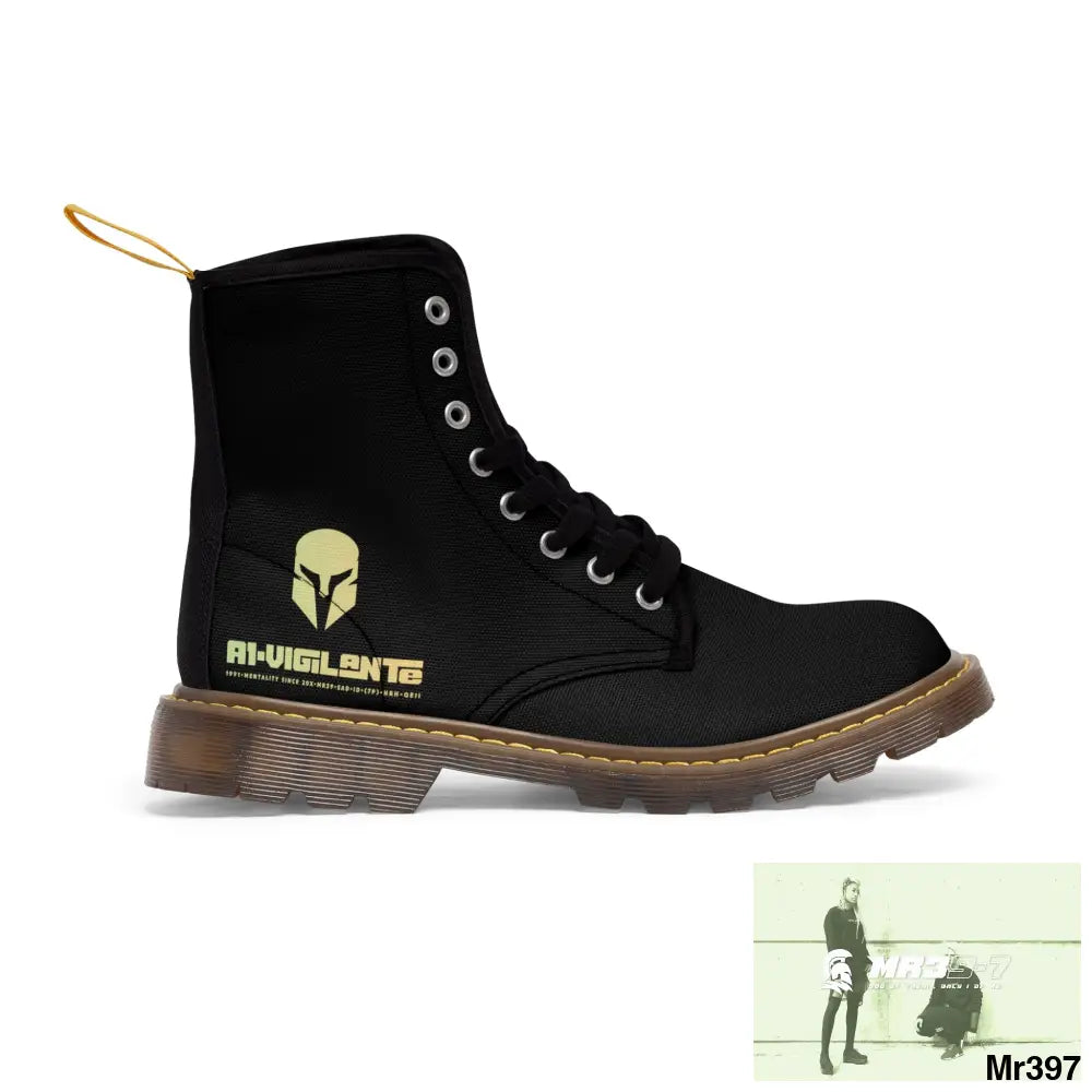 A1- Vigilante -Sparta Black Canvas Boots AOP Shoes