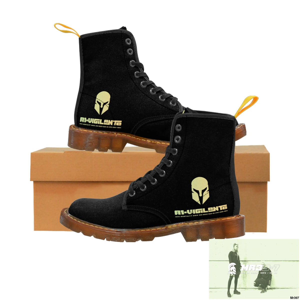 A1- Vigilante -Sparta Black Canvas Boots AOP Shoes