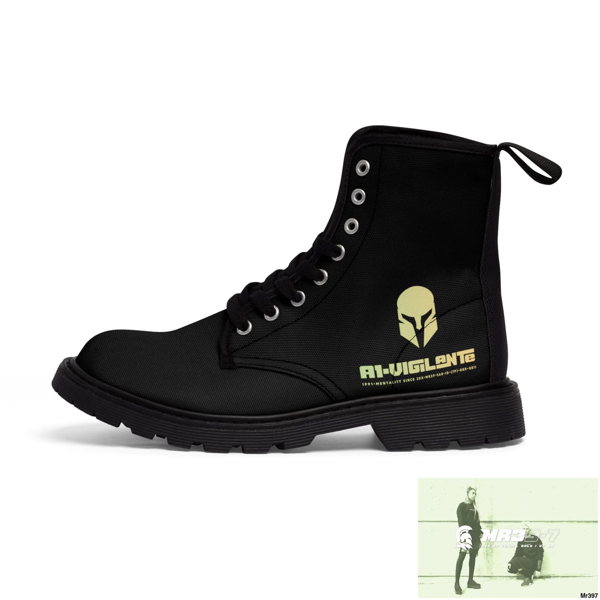A1- Vigilante -Sparta Black Canvas Boots AOP Shoes