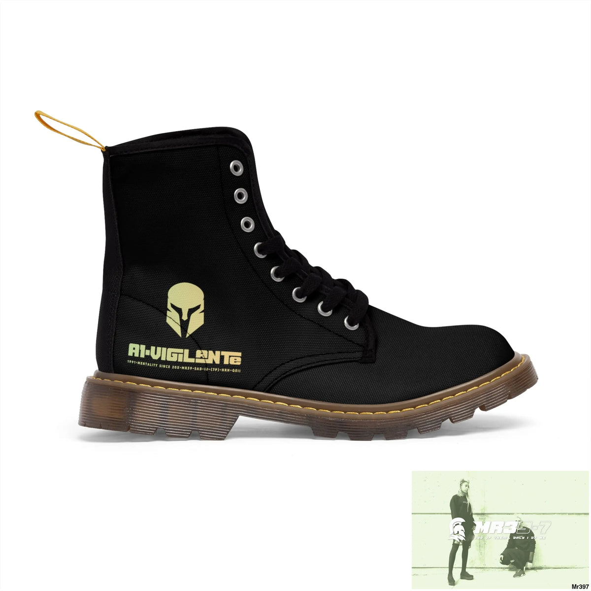 A1- Vigilante -Sparta Black Canvas Boots AOP Shoes