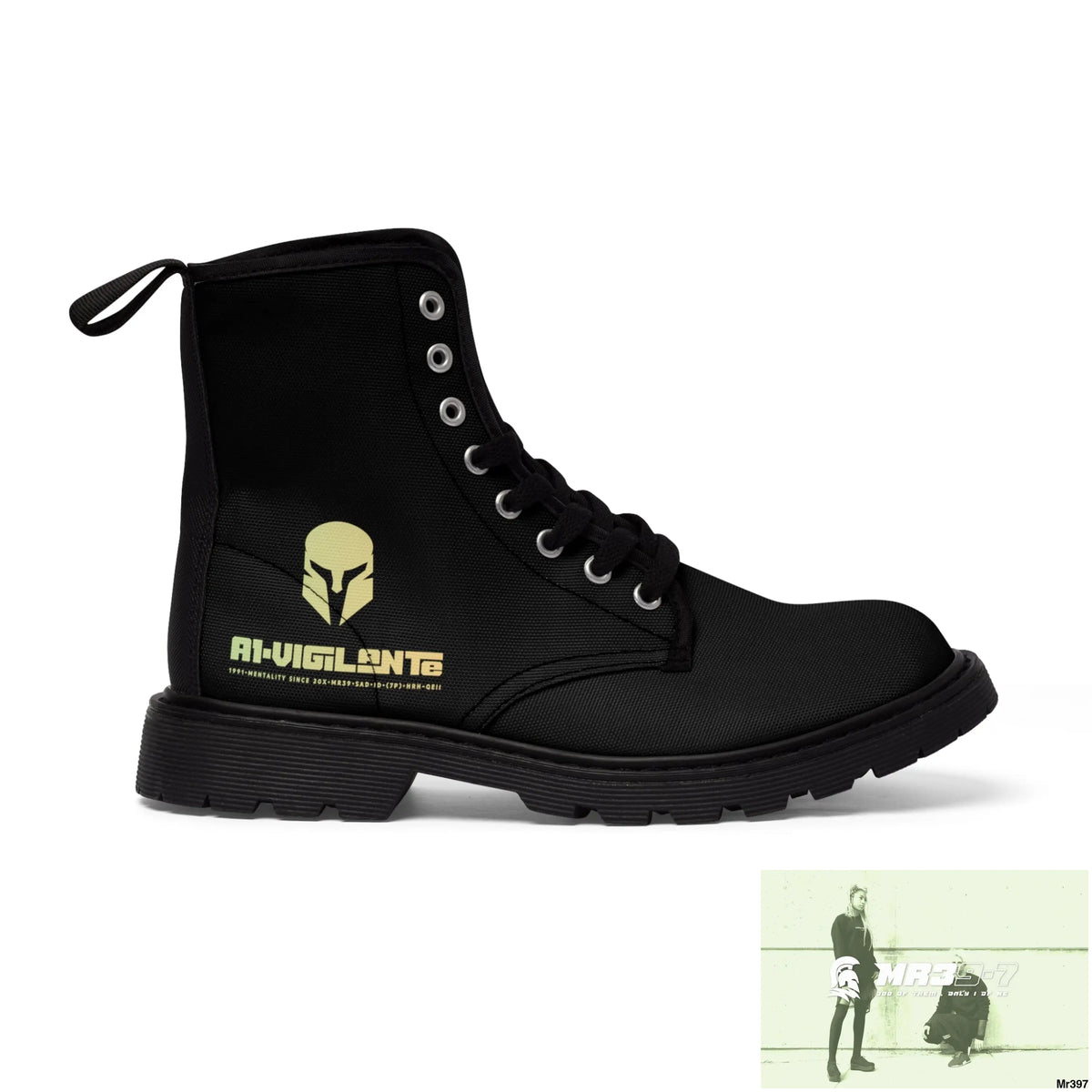 A1- Vigilante -Sparta Black Canvas Boots AOP Shoes