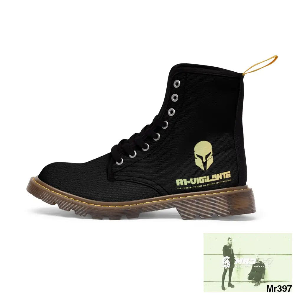 A1- Vigilante -Sparta Black Canvas Boots AOP Shoes