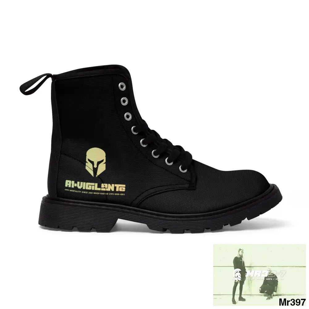 A1- Vigilante -Sparta Black Canvas Boots AOP Shoes