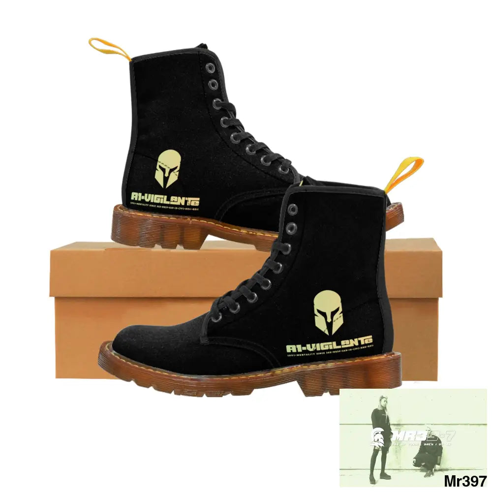 A1- Vigilante -Sparta Black Canvas Boots AOP Shoes