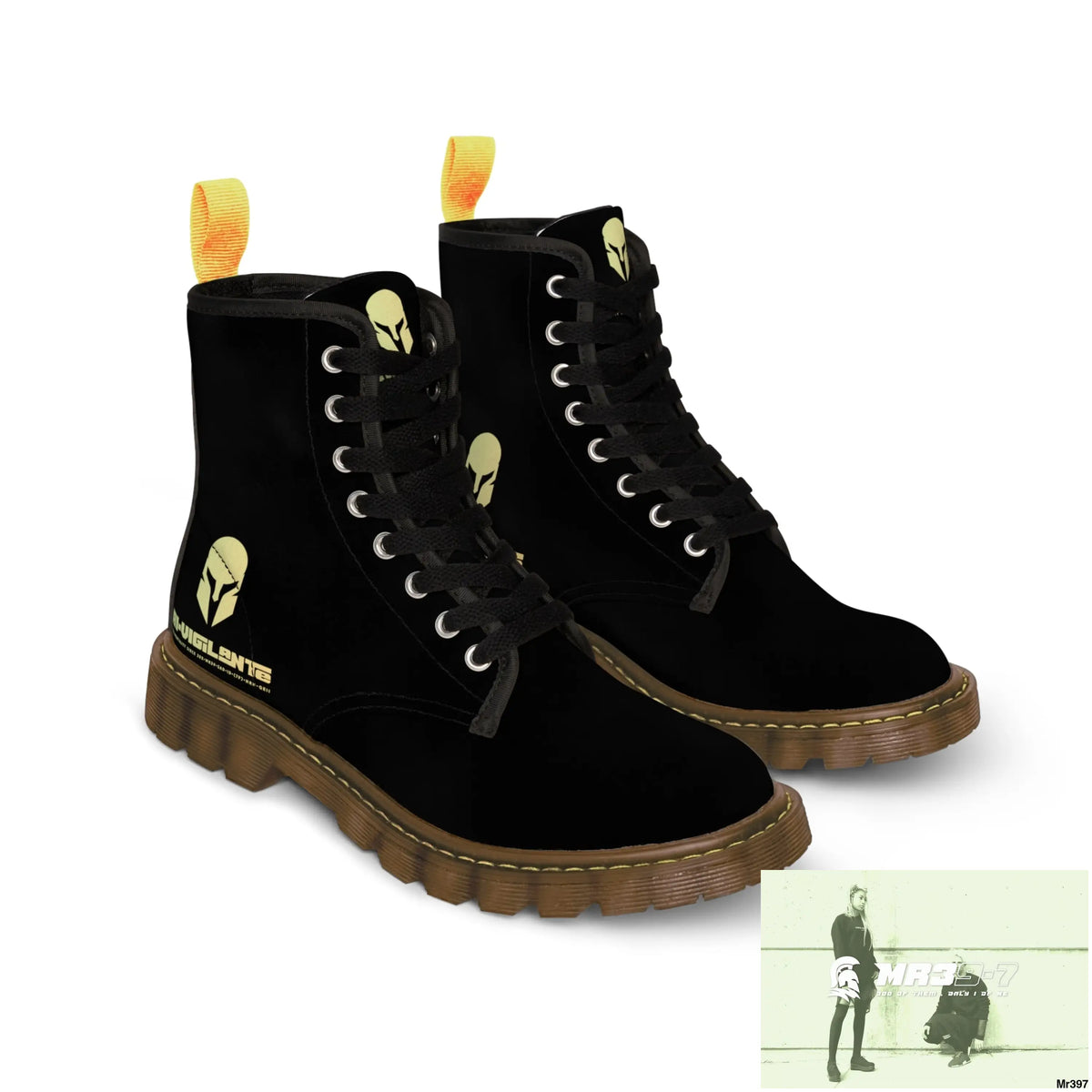 A1- Vigilante -Sparta Black Canvas Boots AOP US 7 / Brown sole Shoes