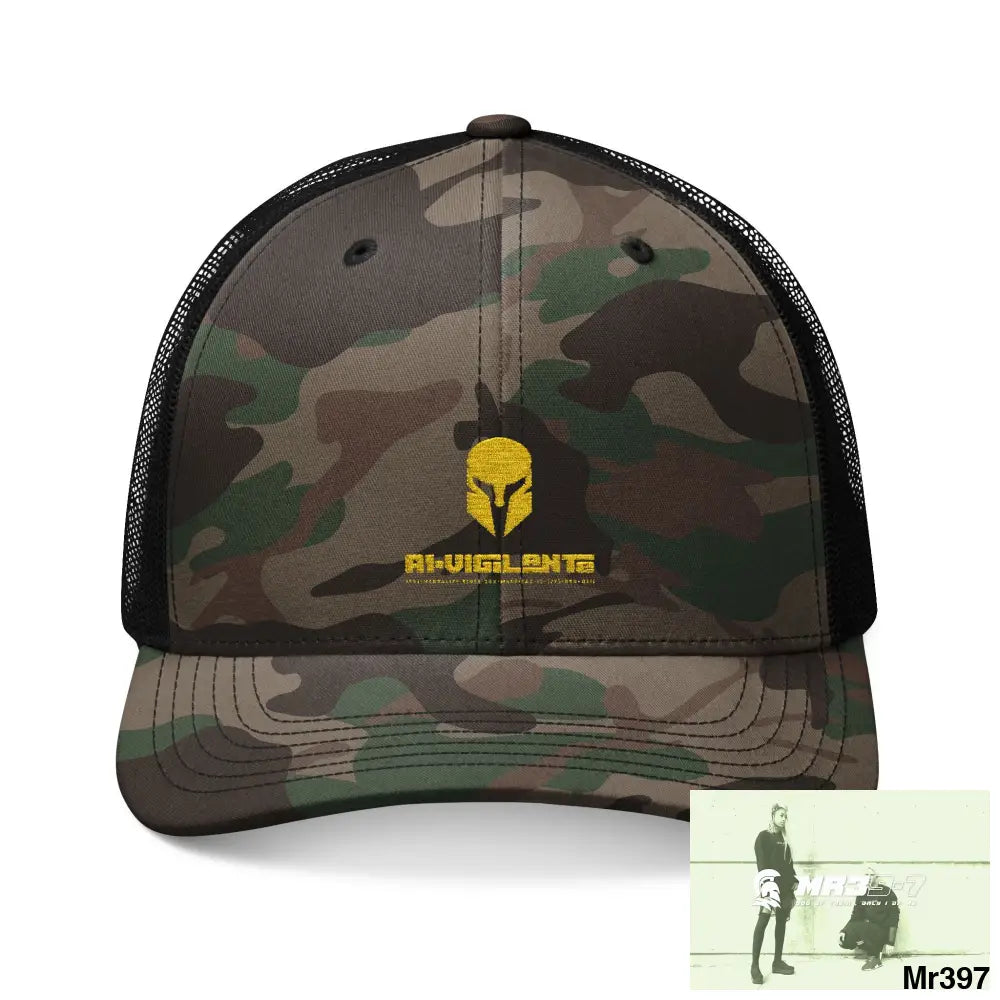 A1 Vigilante Sparta Camouflage Trucker Hat with Embroidery | Military Style Cap Outdoor Adventure Gear Hunting