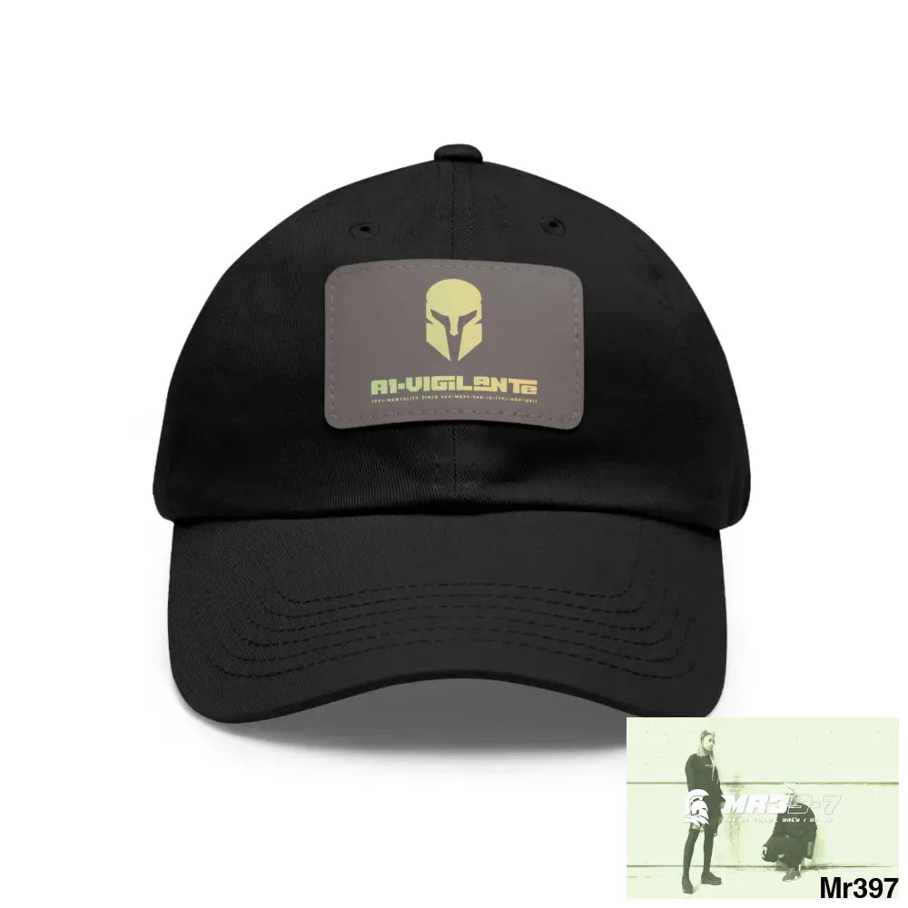 A1•Vigilante Sparta Dad Hat with Leather Patch (Rectangle) Black / Grey patch / Rectangle / One size Hats