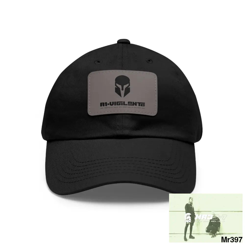 A1•Vigilante Sparta Dad Hat with Leather Patch (Rectangle) Black / Grey patch / Rectangle / One size Hats