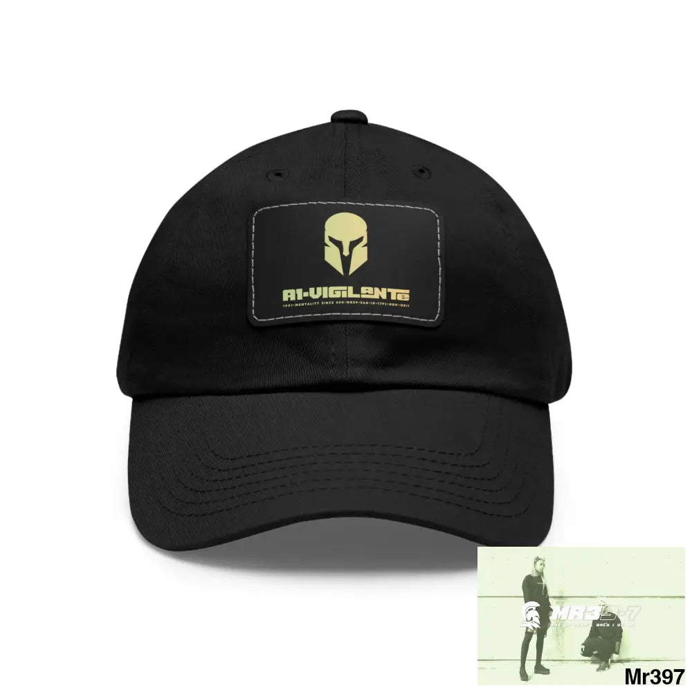 A1•Vigilante Sparta Dad Hat with Leather Patch (Rectangle) Black / Black patch / Rectangle / One size Hats