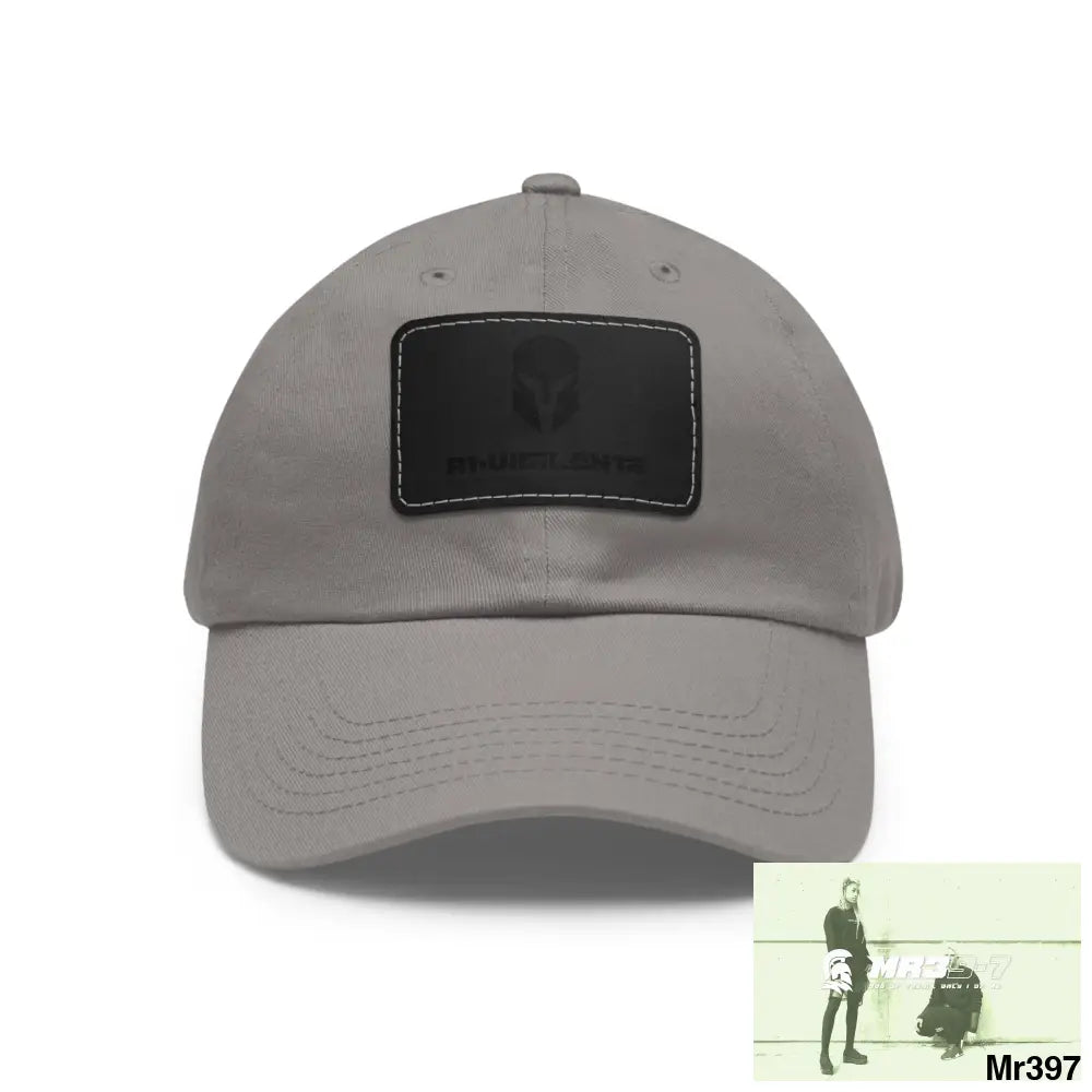 A1•Vigilante Sparta Dad Hat with Leather Patch (Rectangle) Grey / Black patch / Rectangle / One size Hats