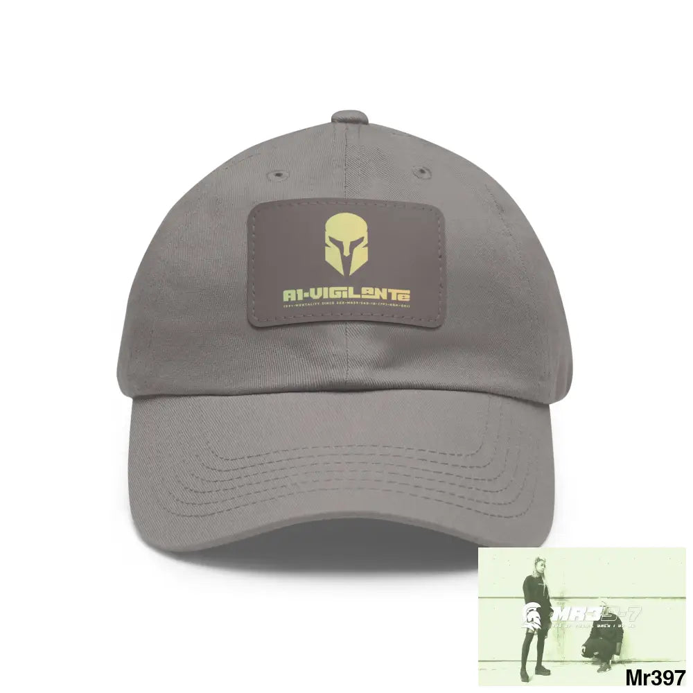 A1•Vigilante Sparta Dad Hat with Leather Patch (Rectangle) Grey / Grey patch / Rectangle / One size Hats