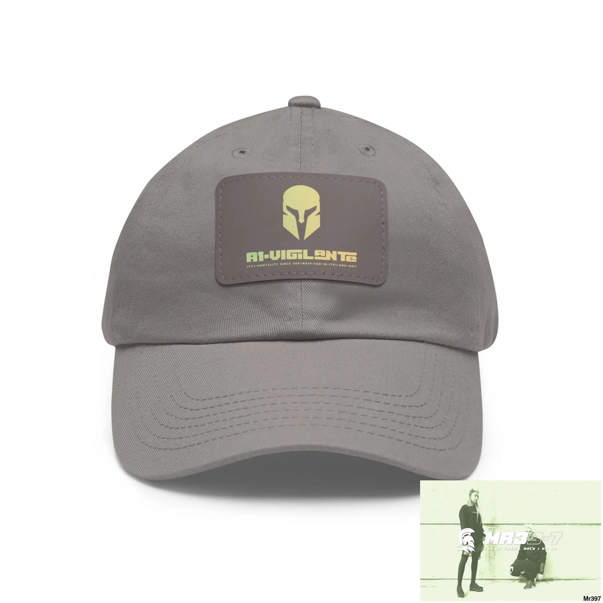 A1•Vigilante Sparta Dad Hat with Leather Patch (Rectangle) Grey / Grey patch / Rectangle / One size Hats