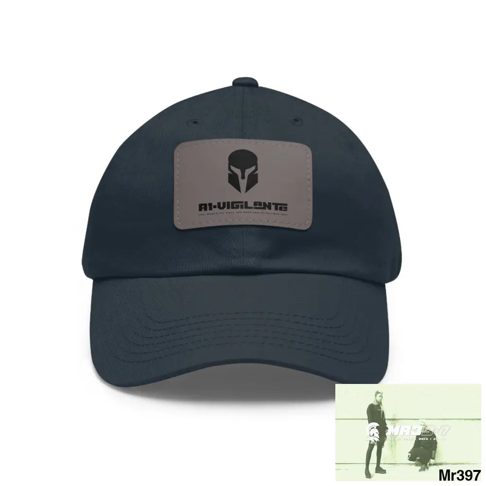 A1•Vigilante Sparta Dad Hat with Leather Patch (Rectangle) Navy / Grey patch / Rectangle / One size Hats