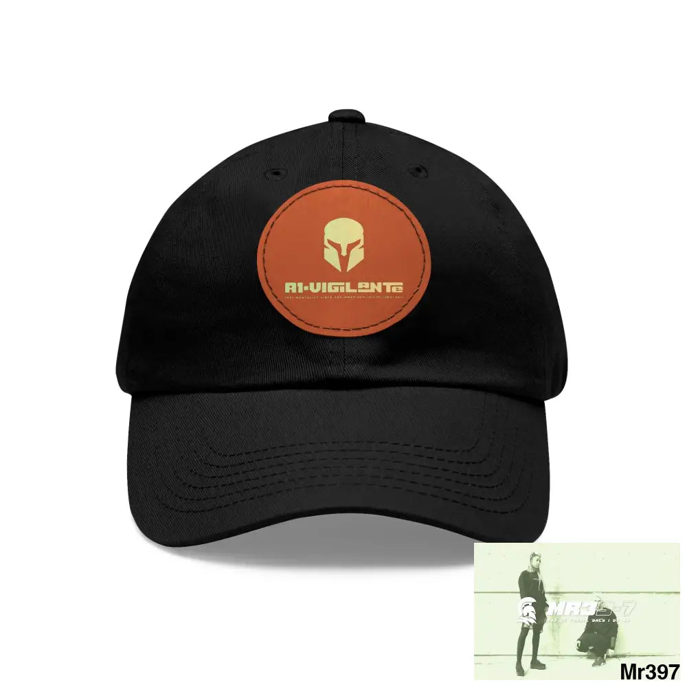 A1. Vigilante Sparta Dad Hat with Leather Patch (Round) Black / Light Brown / Circle / One size Hats
