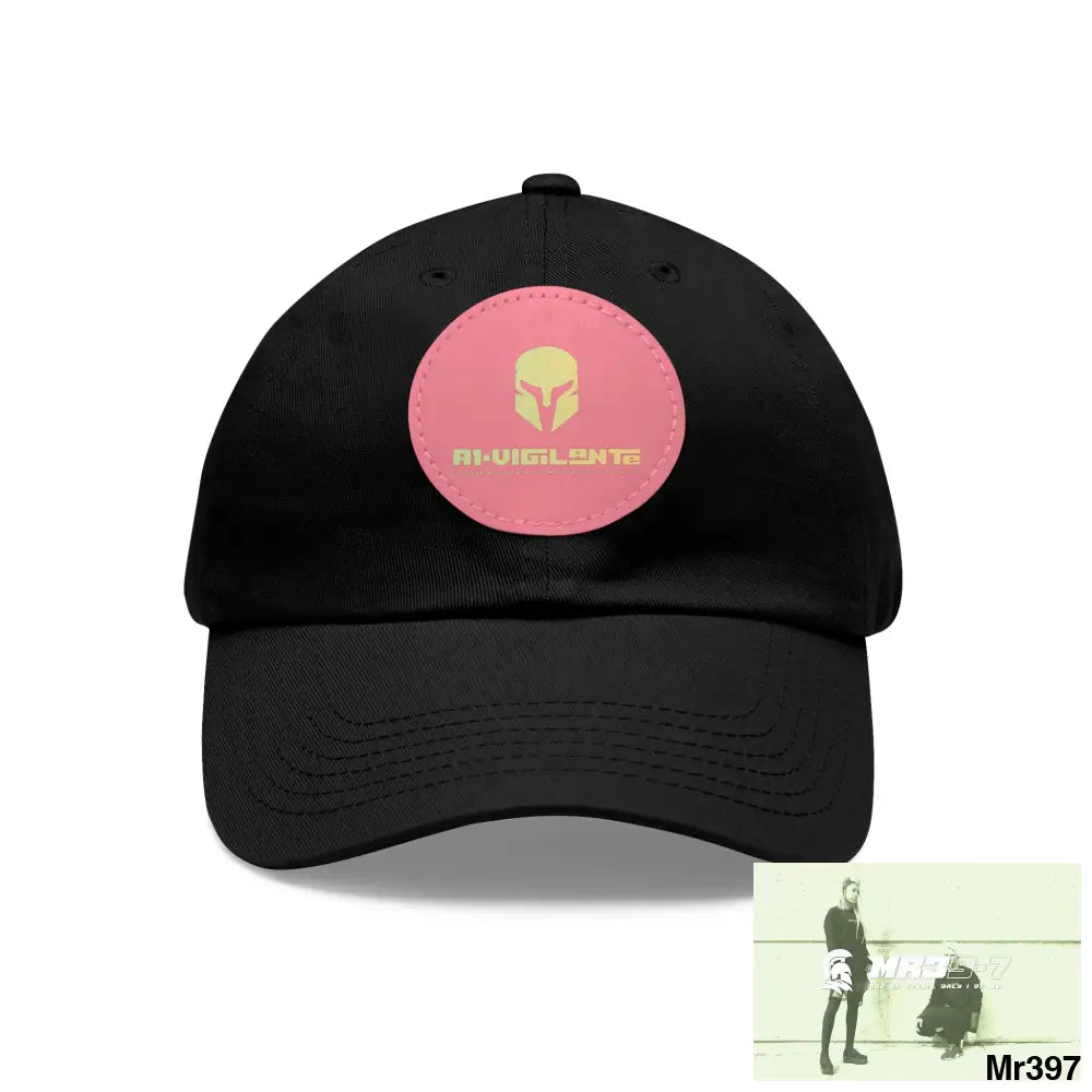 A1. Vigilante Sparta Dad Hat with Leather Patch (Round) Black / Pink patch / Circle / One size Hats